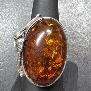 Vintage 925 Rare Huge Amber Ring size 8.5